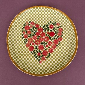 NIB Anthropologie Annie Stoneware Floral Heart Gingham Dessert Plate